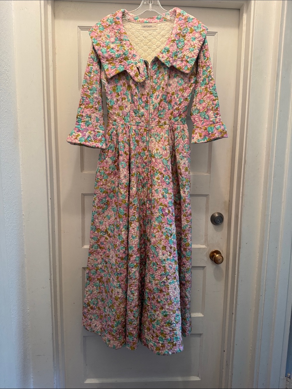 I. Magnin Quilted Floral Dressing Gown in Pink Floral
